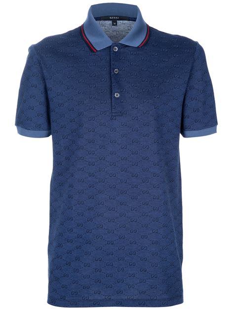 gucci men's short-sleeved monogrammed polo - blue - polo shirts|Men's Designer Luxury Polo Shirts .